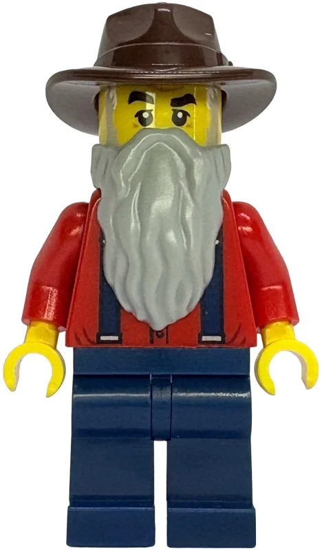 Prospecteur, torse rouge, jambes bleu foncé, barbe, fedora (Prospector, Red Torso, Dark Blue Legs, Beard, Fedora)