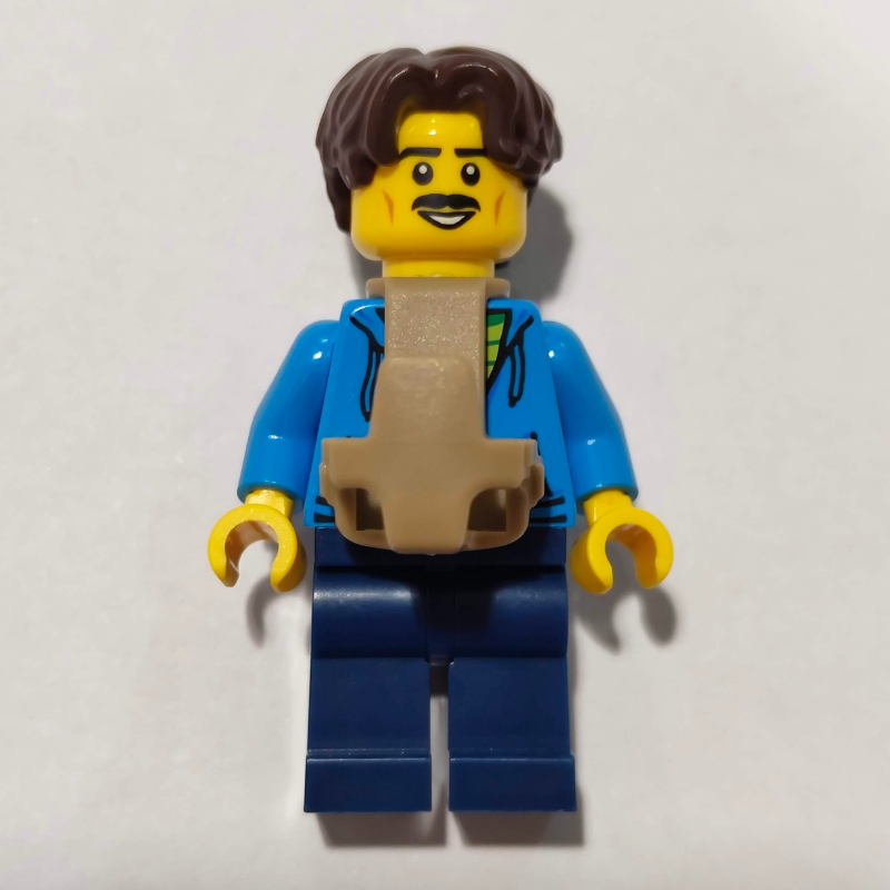 Papa, torse azur foncé, jambes bleu foncé, cheveux bruns foncés, porte-bébé (Dad, Dark Azure Torso, Dark Blue Legs, Dark Brown Hair, Baby Carrier)