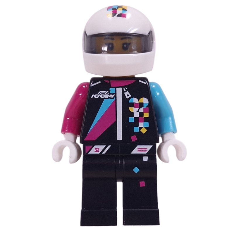 Pilote de l'académie F1, tenue noire, casque blanc (F1 ACADEMY Driver, Black Suit, White Helmet)