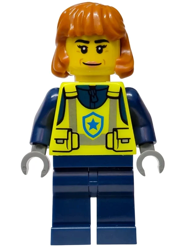 Policier, torse jaune éclatant, jambes bleu foncé, cheveux orange foncé (Police Officer, Vibrant Yellow Torso, Dark Blue Legs, Dark Orange Hair)