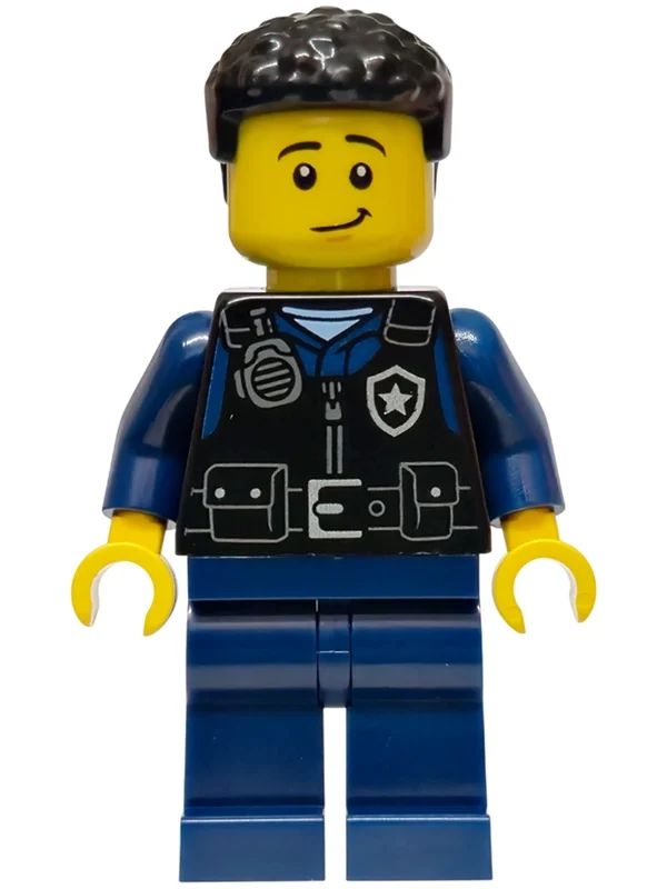 Policier, torse noir, jambes bleu foncé, cheveux noirs (Police Officer, Black Torso, Dark Blue Legs, Black Hair)