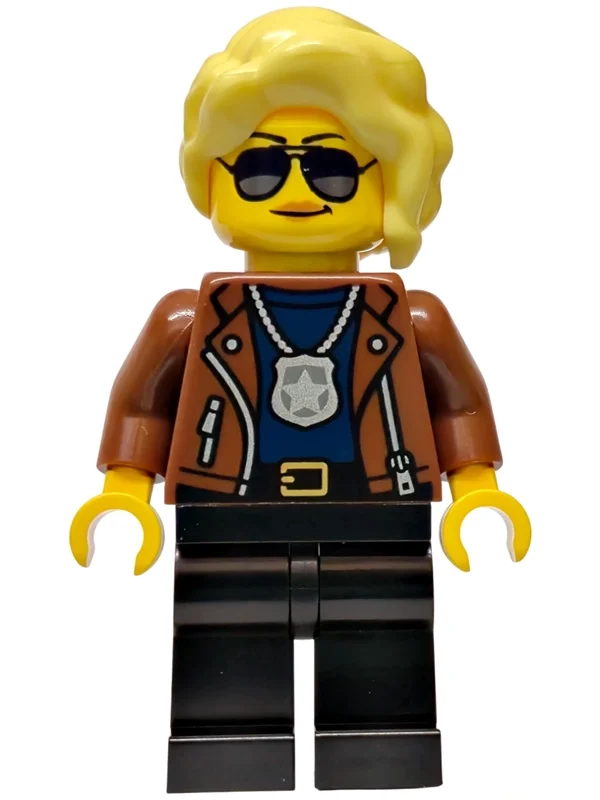Policier, torse brun rougeâtre, jambes noires, cheveux jaune clair vif (Police Officer, Reddish Brown Torso, Black Legs, Bright Light Yellow Hair)