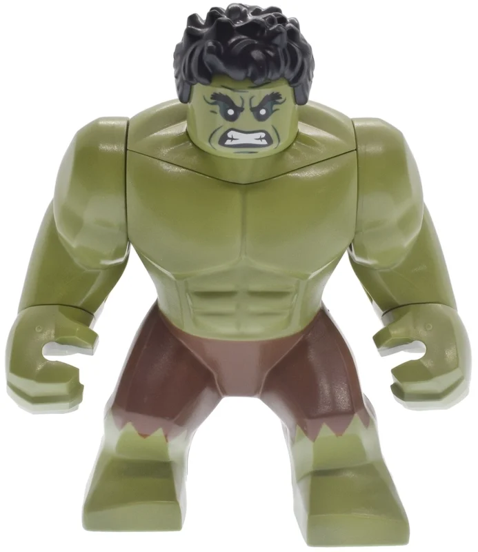 Coque (grande figue), vert olive, cheveux noirs, tête amovible, pantalon brun rougeâtre, yeux vert foncé (Hulk (Big Fig), Olive Green, Black Hair, Removable Head, Reddish Brown Pants, Dark Green Eyes)