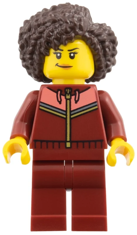 Femme, survêtement rouge foncé, cheveux brun foncé (Woman, Dark Red Tracksuit, Dark Brown Hair)