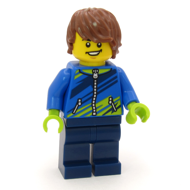VTT, veste bleue, jambes bleu foncé (Mountain Biker, Blue Jacket, Dark Blue Legs)