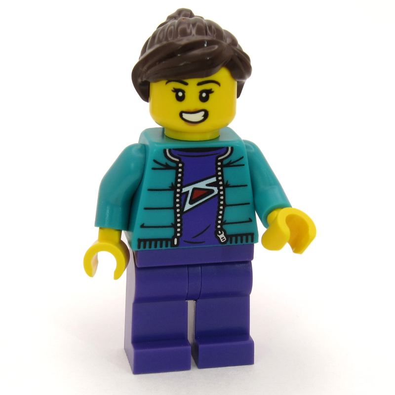 Femme, veste turquoise foncé, jambes pourpre foncé (Woman, Dark Turquoise Jacket, Dark Purple Legs)