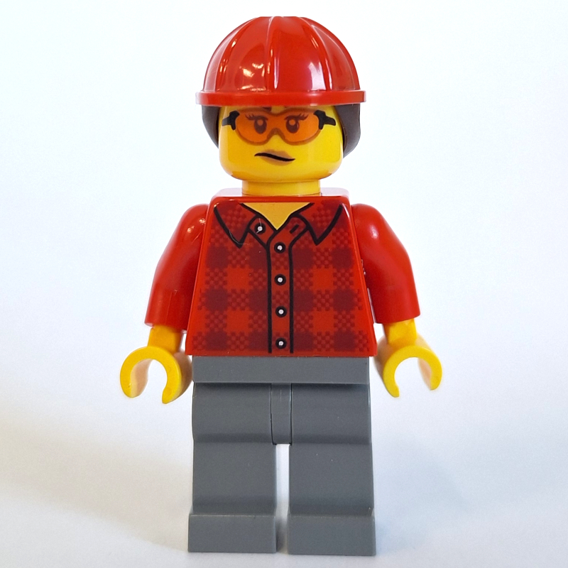 Équipage de train, chemise à carreaux rouge, jambes gris bleuté foncé, casque de chantier rouge (Train Crew, Red Plaid Shirt, Dark Bluish Gray Legs, Red Hard Hat)