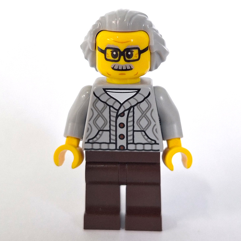 Homme, cardigan gris bleuté clair, jambes brun foncé, cheveux gris bleuté clair (Man, Light Bluish Gray Cardigan, Dark Brown Legs, Light Bluish Gray Hair)