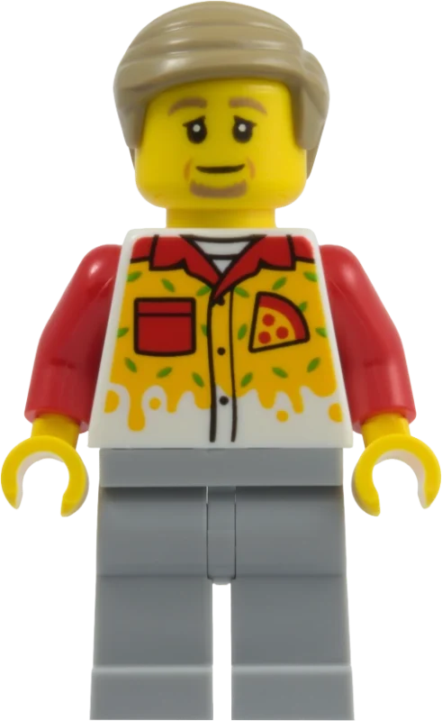 Pizza worker, jambes gris bleuté clair, cheveux beige foncé (Pizza Worker, Light Bluish Gray Legs, Dark Tan Hair)