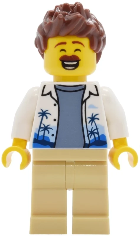 Homme, chemise blanche, jambes beige, cheveux brun rougeâtre (Man, White Shirt, Tan Legs, Reddish Brown Hair)