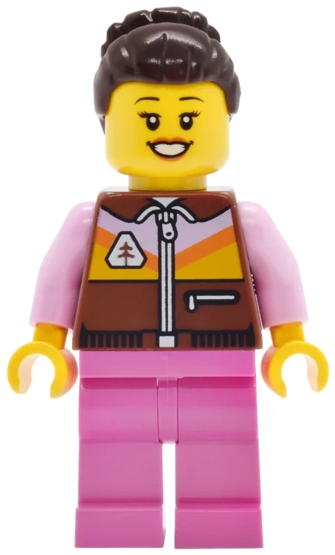 Femme, gilet brun rougeâtre, jambes rose foncé, cheveux brun foncé (Woman, Reddish Brown Vest, Dark Pink Legs, Dark Brown Hair)