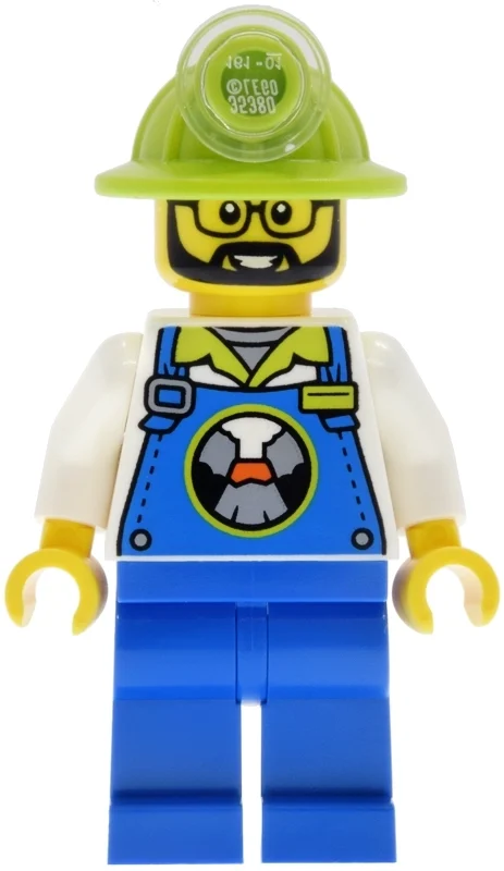 Travailleur de montagnes russes, salopette bleue, casque de mineur de vert citron (Rollercoaster Worker, Blue Overalls, Lime Miner Helmet)