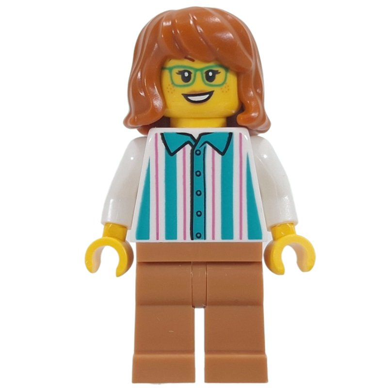 Serveur de crème glacée, chemise blanche, jambes nougat moyen, cheveux orange foncé (Ice Cream Server, White Shirt, Medium Nougat Legs, Dark Orange Hair)