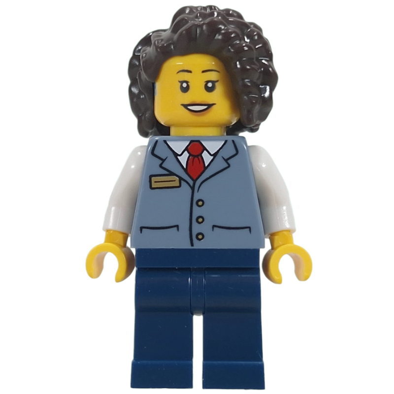 Conducteur de voiture de rue, gilet bleu sable, jambes bleu foncé, cheveux brun foncé (Street Car Conductor, Sand Blue Vest, Dark Blue Legs, Dark Brown Hair)