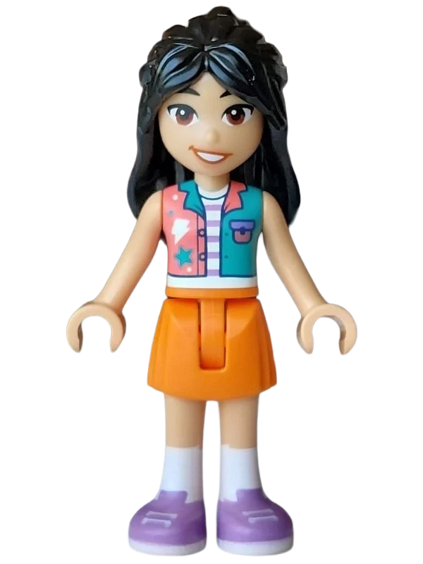 Liann, haut turquoise foncé, jupe orange (Liann, Dark Turquoise Top, Orange Skirt)