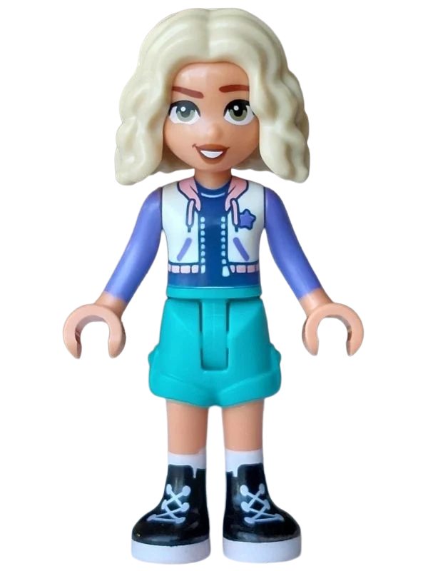 Nova, veste blanche, short turquoise foncé (Nova, White Jacket, Dark Turquoise Shorts)