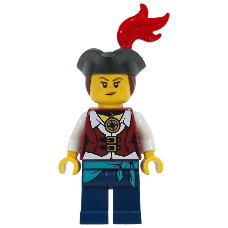 Pirate, gilet rouge foncé, jambes bleu foncé, chapeau tricorne avec plume rouge (Pirate, Dark Red Vest, Dark Blue Legs, Tricorne Hat with Red Plume)