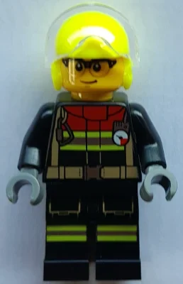 Pompier, tenue de pompier noire, casque jaune éclatant (Firefighter, Black Fire Suit, Vibrant Yellow Helmet)