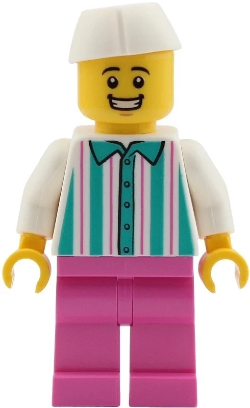 Vendeur de crème glacée, torse blanc, jambes rose foncé, chapeau blanc (Ice Cream Seller, White Torso, Dark Pink Legs, White Hat)
