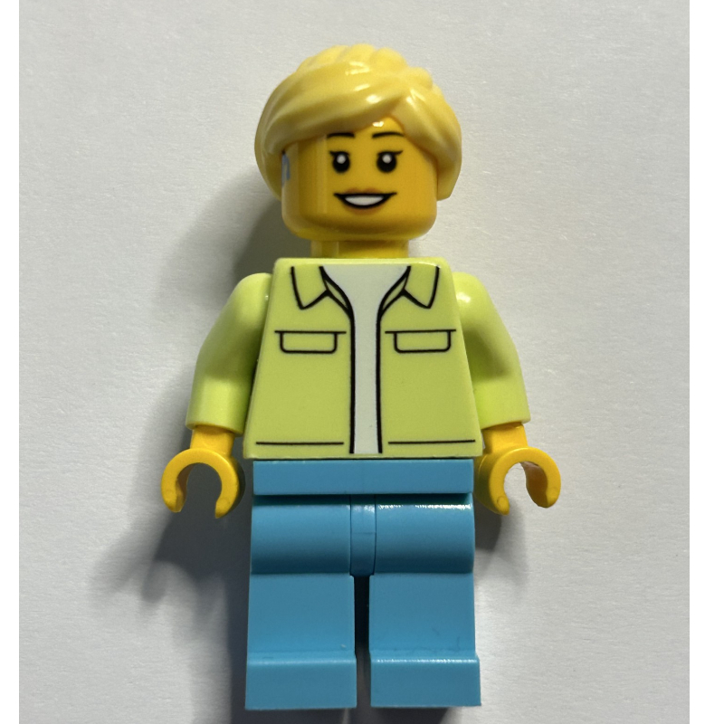 Torse vert jaunâtre, jambes azur moyen, cheveux jaune clair vif (Yellowish Green Torso, Medium Azure Legs, Bright Light Yellow Hair)