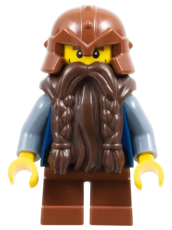 Nain, barbe brun foncé, casque brun rougeâtre, traits sur les joues (Dwarf, Dark Brown Beard, Reddish Brown Helmet, Cheek Lines)