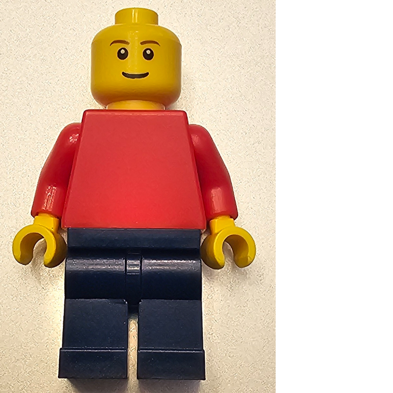 Torse rouge, jambes bleu foncé, bulle de discours rouge (Red Torso, Dark Blue Legs, Red Speech Bubble)