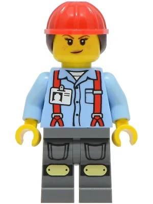Chef de projet, chemise bleu clair vif, jambes gris bleuté foncé, casque de chantier rouge (Project Manager, Bright Light Blue Shirt, Dark Bluish Grey Legs, Red Hard Hat)