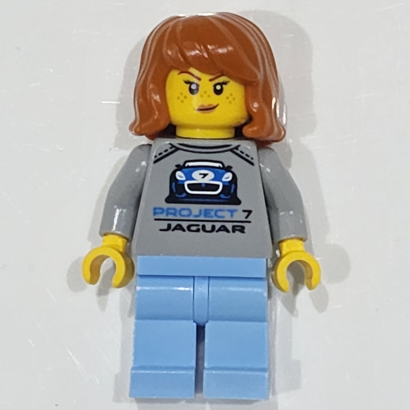 Pilote de course, chemise gris bleuté clair, jambes bleu clair vif, casque bleu avec visière noire (Race Driver, Light Bluish Gray Shirt, Bright Light Blue Legs, Blue Helmet with Black Visor)