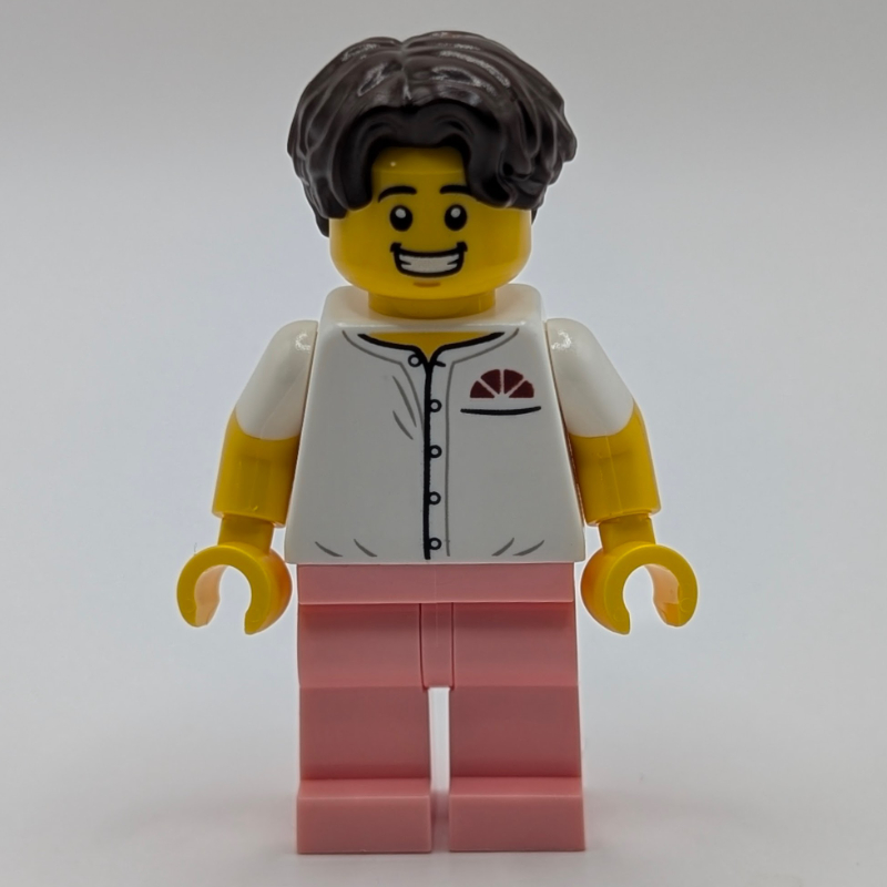 Pizzaria serveur, torse blanc, jambes rose chaud (Pizzaria Waiter, White Torso, Warm Pink Legs)