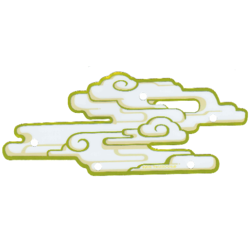Visuel indicatif Rebrickable de Nuage, 5 trous, espace en haut, jaune et or garniture motif imprimé (Cloud, 5 Holes, Gap at Top, Yellow and Gold Trim Print)