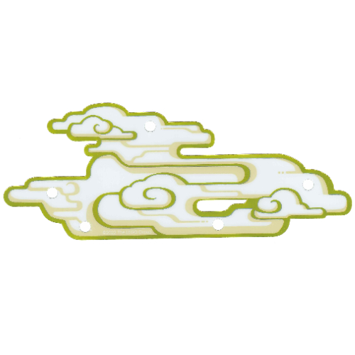Visuel indicatif Rebrickable de Nuage, 5 trous, espace en bas, jaune et or garniture motif imprimé (Cloud, 5 Holes, Gap at Bottom, Yellow and Gold Trim Print)
