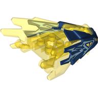 Visuel indicatif Rebrickable de Partie du corps de la créature, Tête de dragon avec pointes avec motif transparent-Jaune, Marquages Bleu Métal, Motif imprimé Yeux Jaune Clair (Creature Body Part, Dragon Head Upper Jaw with Spikes with Trans-Yellow Pattern, Metal Blue Markings, Bright Light Yellow Eye Print)