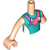 Visuel indicatif Rebrickable de Torse mini-poupée, réduction de membre gauche avec maillot de bain turquoise foncé, motif imprimé zippé corail, bras nougat clair et main (Minidoll Torso, Left Limb Reduction with Dark Turquoise Swimming Suit, Coral Zipper Print, Light Nougat Arms and Hand)