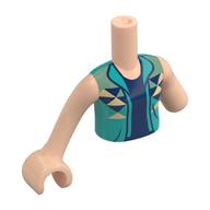 Torse de mini-poupée, Réduction des membres gauches avec veste Turquoise foncée, chemise bleu foncé, motif imprimé Triangles jaune clair, bras et main Nougat clair (Minidoll Torso, Left Limb Reduction with Dark Turquoise Jacket, Dark Blue Shirt, Bright Light Yellow Triangles Print, Light Nougat Arm and Hand)