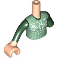 Visuel indicatif Rebrickable de Torse de mini-poupée, Réduction des membres gauches avec pull de Noël vert sable/vert foncé, bras vert foncé, main de nougat clair (Minidoll Torso, Left Limb Reduction with Sand Green/Dark Green Christmas Sweater, Dark Green Arms, Light Nougat Hand Hand)