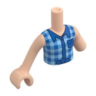 Torse de mini-poupée, Réduction des membres gauches avec motif imprimé bleu/bleu clair, bras et main de nougat clair (Minidoll Torso, Left Limb Reduction with Blue/Bright Light Blue Plaid Shirt Print, Light Nougat Arms and Hand)