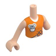 Visuel indicatif Rebrickable de Torse de mini-poupée, Réduction des membres gauches avec plateau orange, Koala en blanc imprimé poche, bras et main de nougat clair (Minidoll Torso, Left Limb Reduction with Orange Top, Koala in White Pocket Print, Light Nougat Arms and Hand)