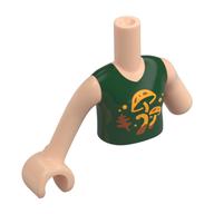 Visuel indicatif Rebrickable de Torse de mini-poupée, Réduction des membres gauches avec chemise vert foncé, motif imprimé Champignons or, bras et main de Nougat clair (Minidoll Torso, Left Limb Reduction with Dark Green Shirt, Gold Mushrooms Print, Light Nougat Arms and Hand)
