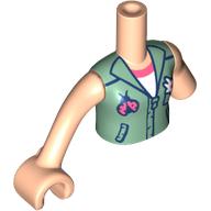 Visuel indicatif Rebrickable de Torse de mini-poupée, réduction des membres gauches avec chemise verte sable, fleur, coccinelle, chemise blanche, motif imprimé Corail bordure, bras et main de nougat clair (Minidoll Torso, Left Limb Reduction with Sand Green Shirt, Flower, Ladybug, White Shirt, Coral Trim Print, Light Nougat Arms and Hand)
