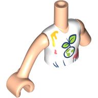 Visuel indicatif Rebrickable de Torse de mini-poupée, Réduction des membres gauches avec chemise blanche, Globe de vert citron, Feuilles, Motif imprimé taches de peinture orange/corail lumineux, bras et main de nougat clair (Minidoll Torso, Left Limb Reduction with White Shirt, Lime Globe, Leaves, Bright Light Orange/Coral Paint Spots Print, Light Nougat Arm and Hand)