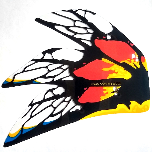 Visuel indicatif Rebrickable de Écailles rouges et jaunes, imprimé bord noir et bleu, à gauche, toruk (Wingtip, Left, Toruk, Red and Yellow Scales, Black and Blue Trim Print)