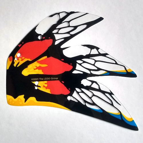 Visuel indicatif Rebrickable de Escarpins, droit, écailles de Toruk, rouge et jaune, noir et bleu bordure imprimé (Wingtip, Right, Toruk, Red and Yellow Scales, Black and Blue Trim Print)