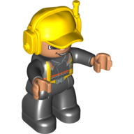 Visuel indicatif Rebrickable de Figurine Duplo avec casque et casquette jaune, et salopette de pompier motif imprimé (Duplo Figure with Headset and Cap Yellow, and Fireman Overalls Print)
