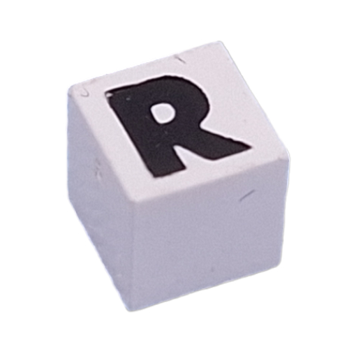Visuel indicatif Rebrickable de Modulex tuile 1 x 1 avec motif imprimé R - Doublure noire sur le dessus et les côtés (Modulex Tile 1 x 1 with R Print - Black Lining on Top and Sides)