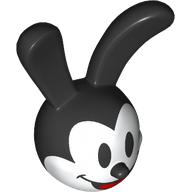 Tête de minifigurine Spécial avec motif imprimé Grandes oreilles noires (Oswald le lapin chanceux) (Minifig Head Special with Large Black Ears Print (Oswald the Lucky Rabbit))