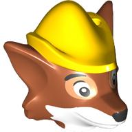 Tête de minifigurine renard spécial avec chapeau jaune, blanc bouche motif imprimé (cagoule) (Minifig Head Special Fox with Yellow Hat, White Mouth Print (Robin Hood))