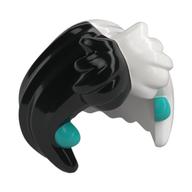 Cheveux mi-longs, séparés par un côté gauche blanc, motif imprimé bande turquoise foncé (Hair Mid Length, Parted with White Left Side, Dark Turquoise Band Print)