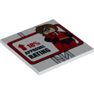 Visuel indicatif Rebrickable de Tuile 6 x 6 avec des incroyables '18% Approval Rating', motif imprimé flèche rouge (Tile 6 x 6 with Incredibles '18% Approval Rating', Red Arrow Print)