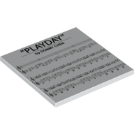 Visuel indicatif Rebrickable de Tuile 6 x 6 avec motif imprimé 'PLAYDAY' (Tile 6 x 6 with 'PLAYDAY' Music Sheet Print)