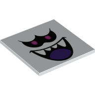 Tuile 6 x 6 avec yeux noirs/lavande, bouche noire, langue violet foncé, motif imprimé de crocs blancs (Tile 6 x 6 with Black/Lavender Eyes, Black Mouth, Dark Purple Tongue, White Fangs Print)